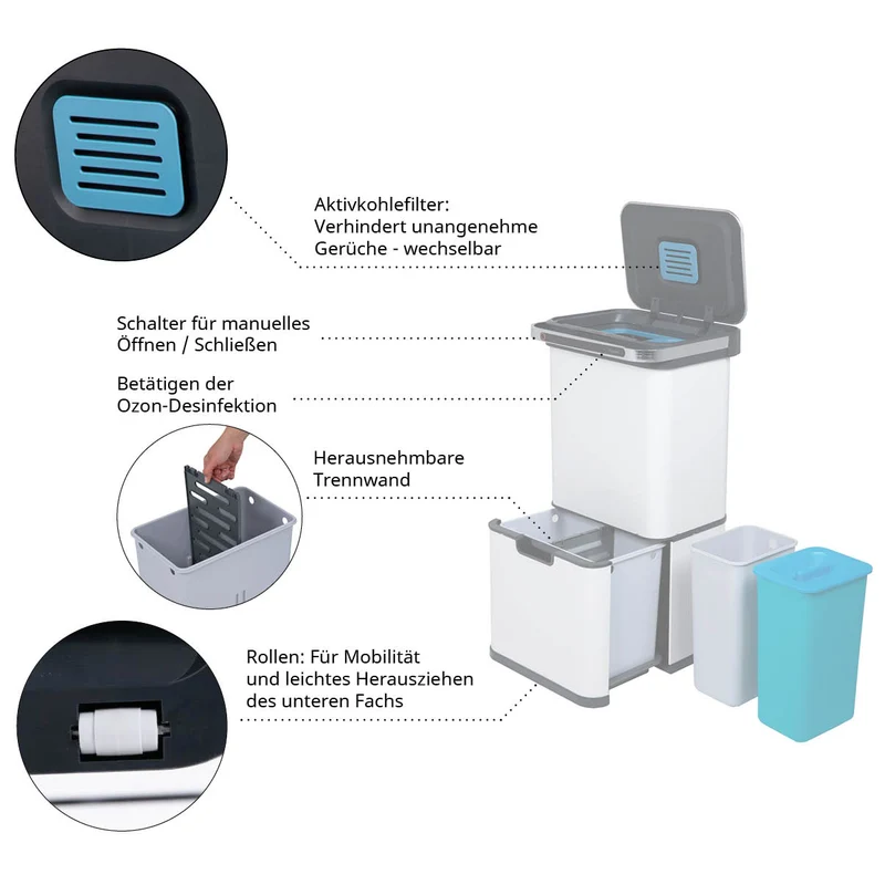 Sensor-Mülleimer 60L Selbstreinigungsfunktion und Aktivkohle-Filter