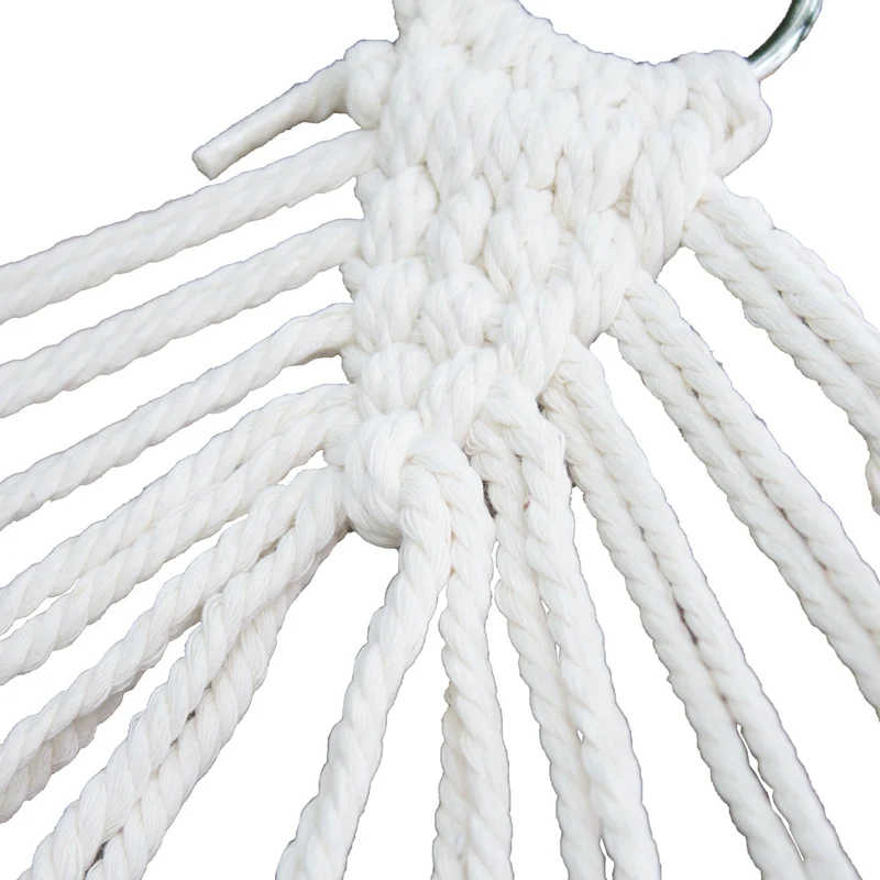 Luxushängematte mit Schmucksaum Boho Holzrahmen Macramé Baumwolle Beige