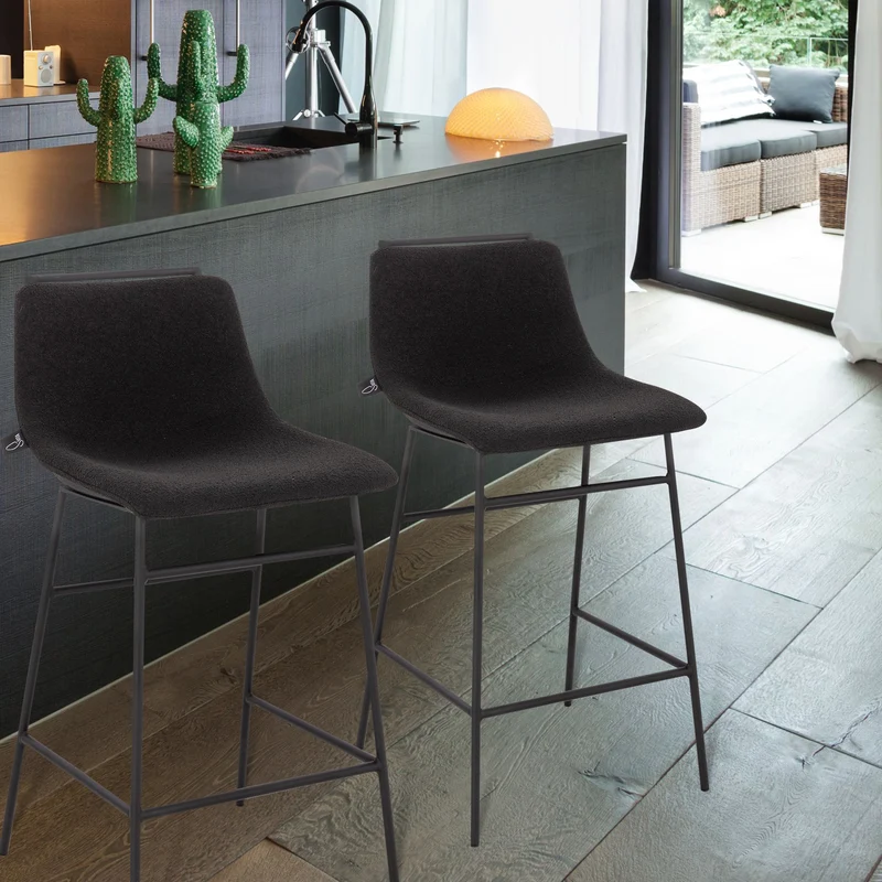 CAMILLE 2er Set Barhocker Boucle Schwarz