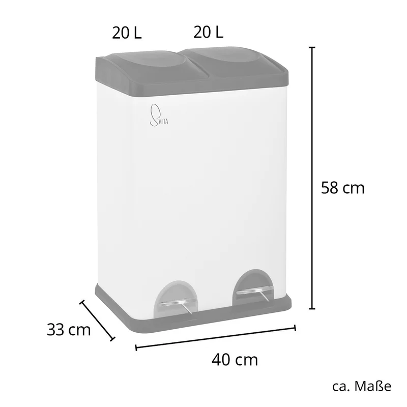 TC2X20 Mülleimer Weiß 40 Liter (2x20L)