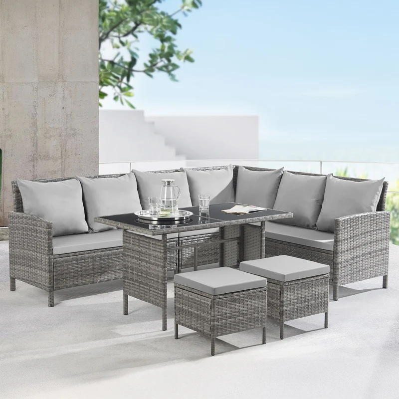MADISON Set Poly-Rattan Garten-Lounge Rattan-Set Abdeckhaube Grau