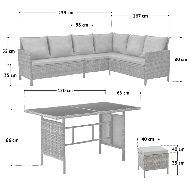 MADISON Set Rattan Essgruppe Gartenmöbel Polyrattan Braun