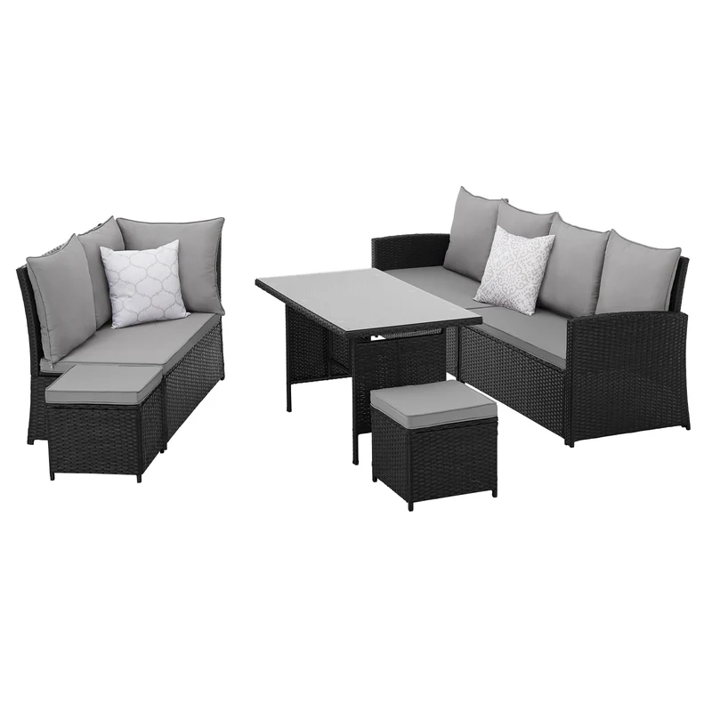 MONROE Garten-Lounge Set Abdeckhaube Polyrattan Lounge-Möbel Sitzgruppe Schwarz
