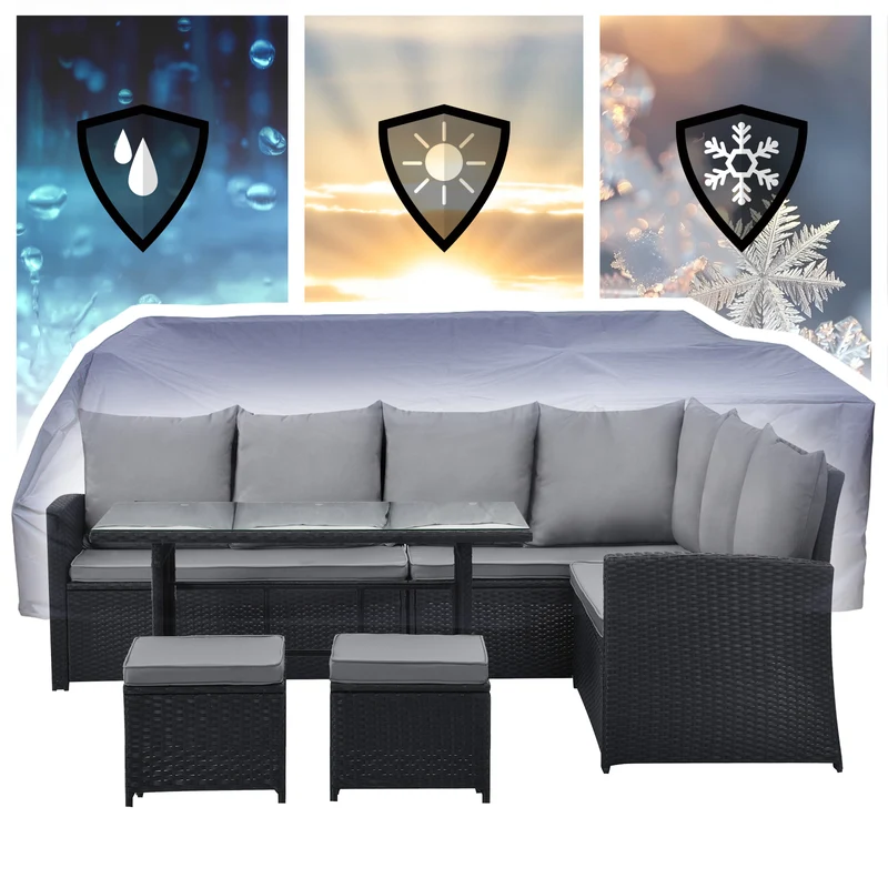 MONROE Garten-Lounge Set Abdeckhaube Polyrattan Lounge-Möbel Sitzgruppe Schwarz