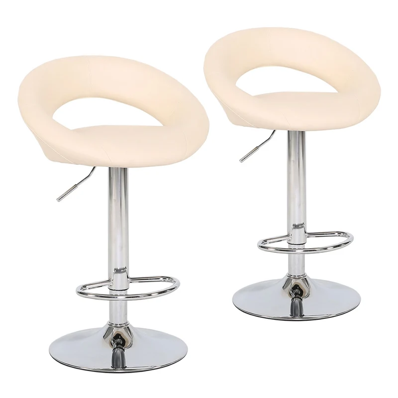 2er Set Barhocker Beige Clubsessel runde Rückenlehne