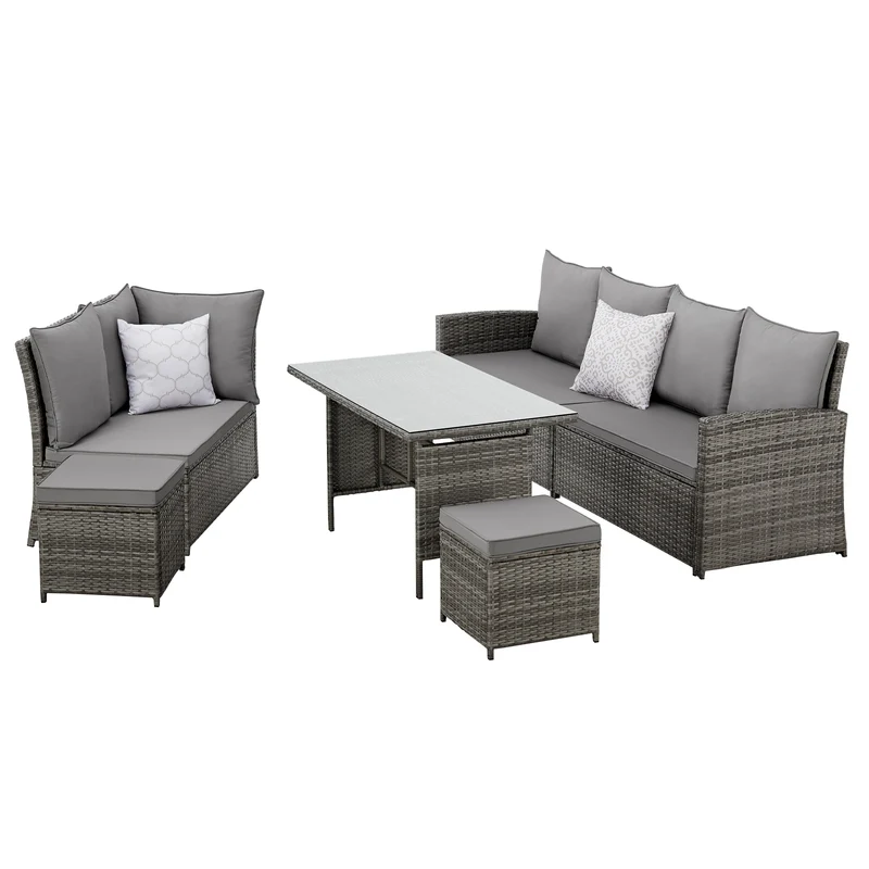 MONROE Garten-Lounge Set Outdoor Rattanlounge Essgruppe Polyrattan Lounge-Möbel Sitzgruppe Schwarz/Grau/Braun