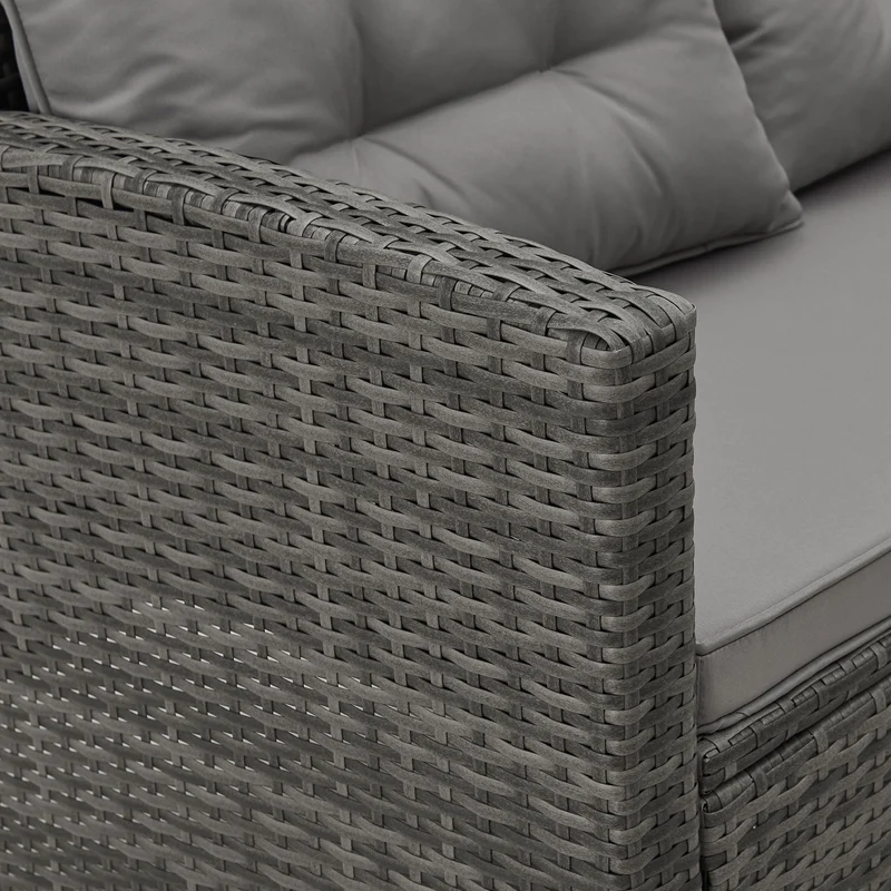 MONROE Garten-Lounge Set Outdoor Rattanlounge Essgruppe Polyrattan Lounge-Möbel Sitzgruppe Schwarz/Grau/Braun