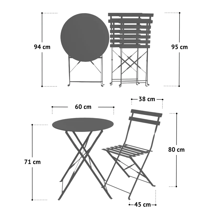 BERLIN Balkonmöbel Bistroset Stuhl Tisch klappbar Bistro Cafe Metall Gartenset