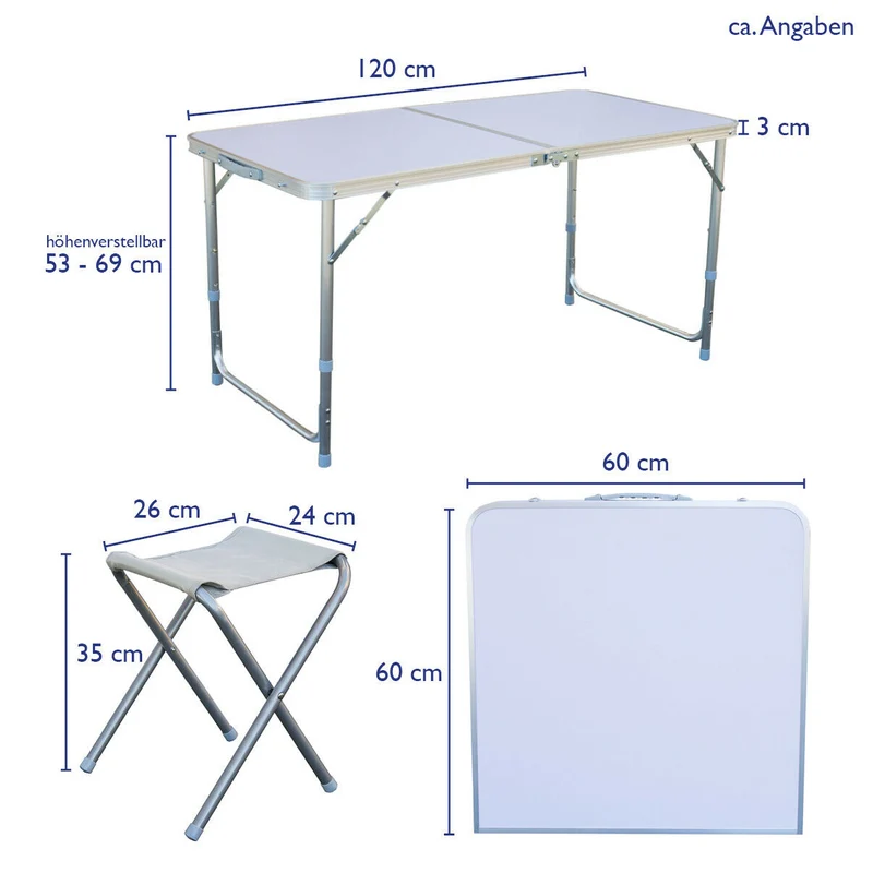 Camping Set Angelstuhl Picknick Hocker Bank Campingtisch Campingmöbel Alu